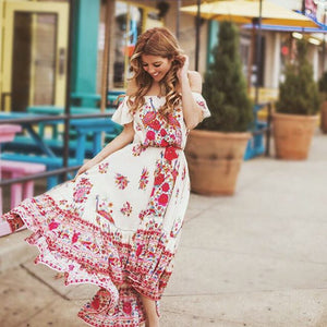 Floral bohemian off-shoulder maxi dress