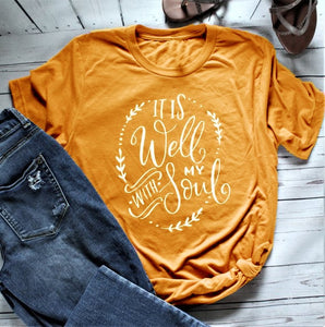 Camiseta Rosa Feminina vintage art tee - "It Is Well With My Soul"