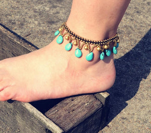 Unique Tribal Stone Anklet. Available in turquoise or howlite.