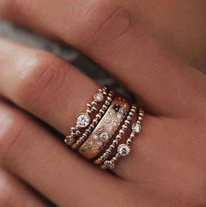 Beautiful 5pc Crystal Stack Ring Set