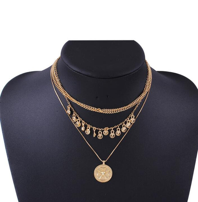 Bohemian Multi-Layered Coin and Chain Necklace
