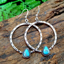 Vintage Silver and Turquoise Boho Hoop Earrings