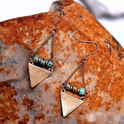 Boho Style Natural Stone Triangle Dangle Earrings