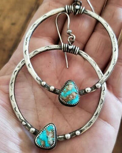 Vintage Silver and Turquoise Boho Hoop Earrings