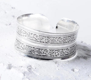 Ethnic Bohemian Silver Cuff Bracelet.