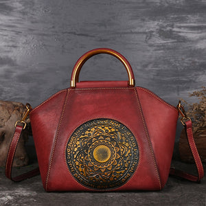 Beautiful, handmade, mandala inspired genuine leather handbag in 3 colors.