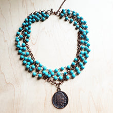 Turquoise & Copper Multi-strand Choker with Indian Head Coin Accent