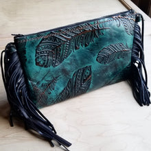 Gorgeous Handmade Feather-Embossed Bohemian Leather Clutch