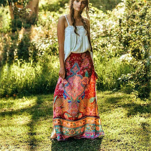 Boho Ethnic Print Maxi Skirt