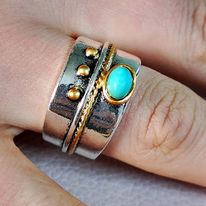 Bohemian Vintage Silver and Turquoise Ring