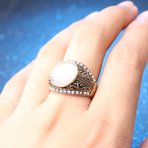 Unique White Opal and Austrian Crystal Ring