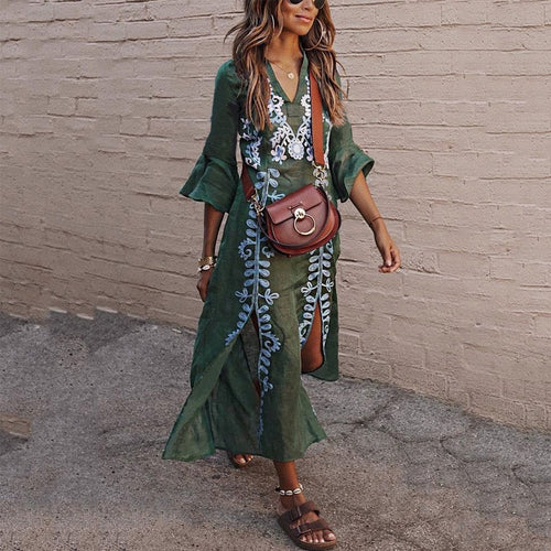 Long Summer Boho Maxi Dress. Available in Red and Green