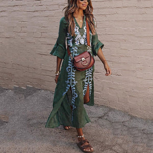 Long Summer Boho Maxi Dress. Available in Red and Green