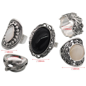 Bohemian 5pc Silver & Stone Ring Set