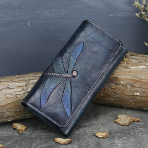 Vintage Dragonfly Leather Wallet/Clutch