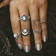Unique 5pc Bohemian Vintage Stack Rings with Moonstone Accents