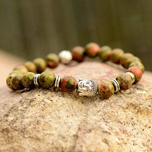 Natural Stone Unakite Beaded Stack Bracelet