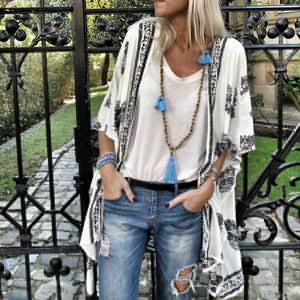 Bohemian Linen/Cotton Floral Print Kimono