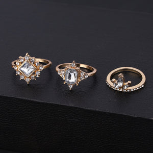 12 pc Gold and Crystal Bohemian Ring Set